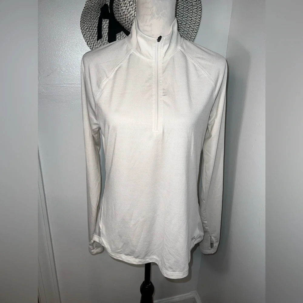 DSG, M, long sleeves, active wear top, 3/4 zip, soft cream chevron print